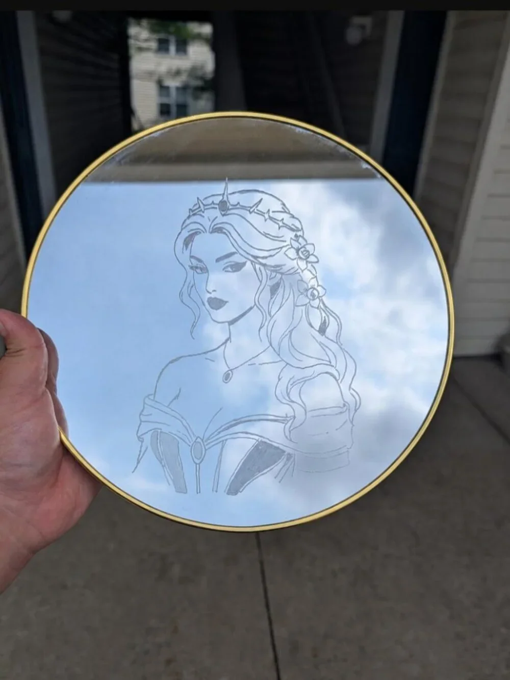 Hand Engraved Persephone Mirror Gothic Goddess Decor